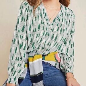 Anthropologie Maeve Marisol Tree Green Blouse size 0